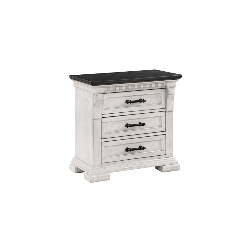 Table de chevet 3 tiroirs blanc antique style transitionnel