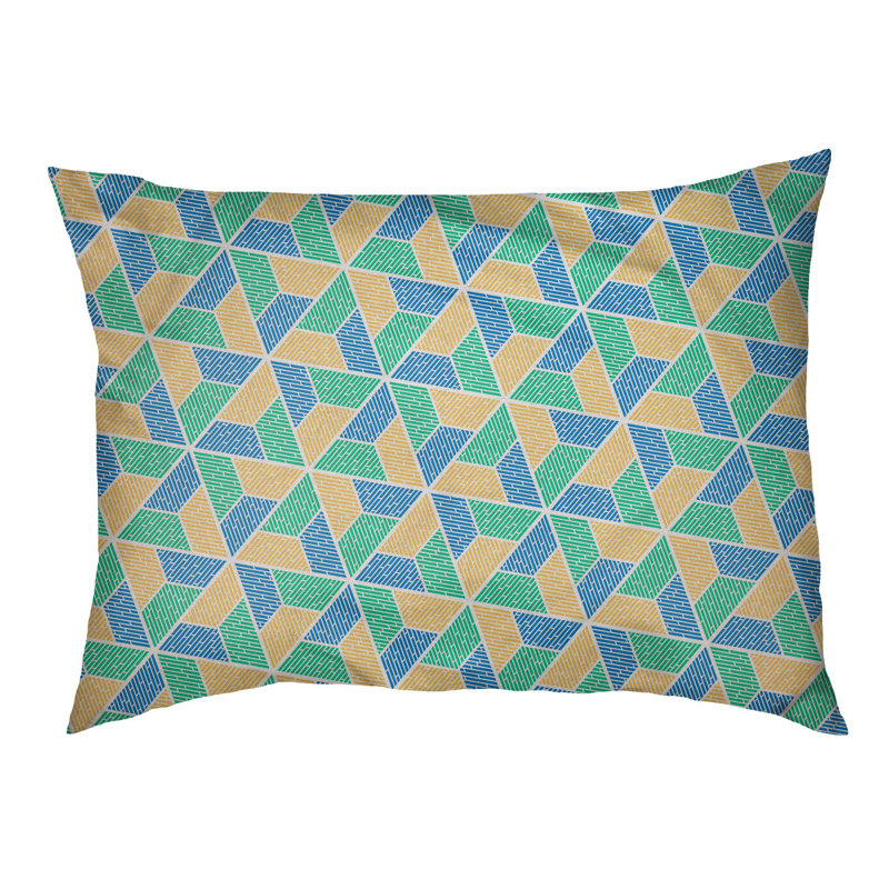 Coussin pour chien Byrge Trapezoids, Moyen (l 28 po x P 18 po x H 19,5 po), Vert / Jaune/bleu