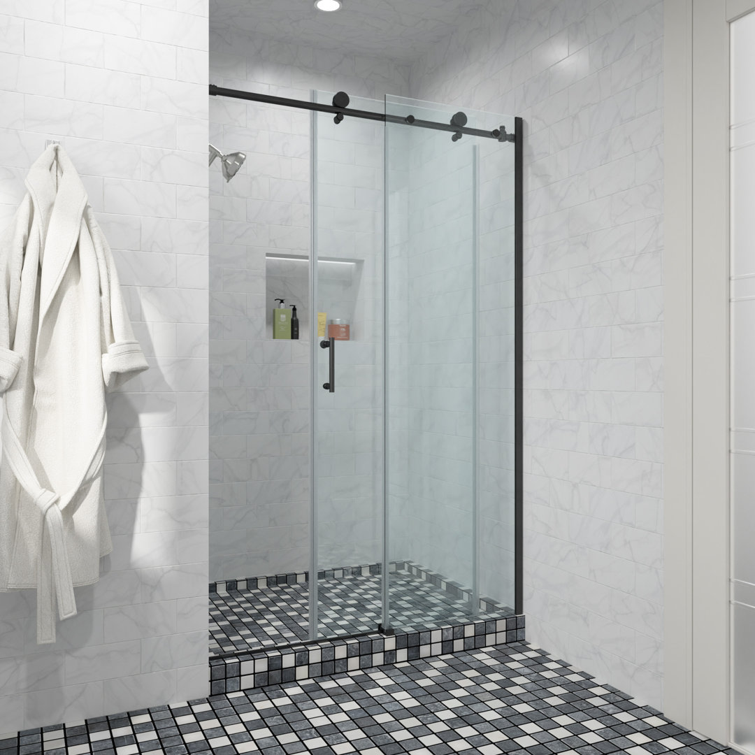 48'' - W x 76'' H Single Sliding Door Frameless Shower Door with Logmey 