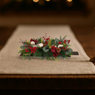 Berries and Pinecones Christmas Candelabrum with Bows