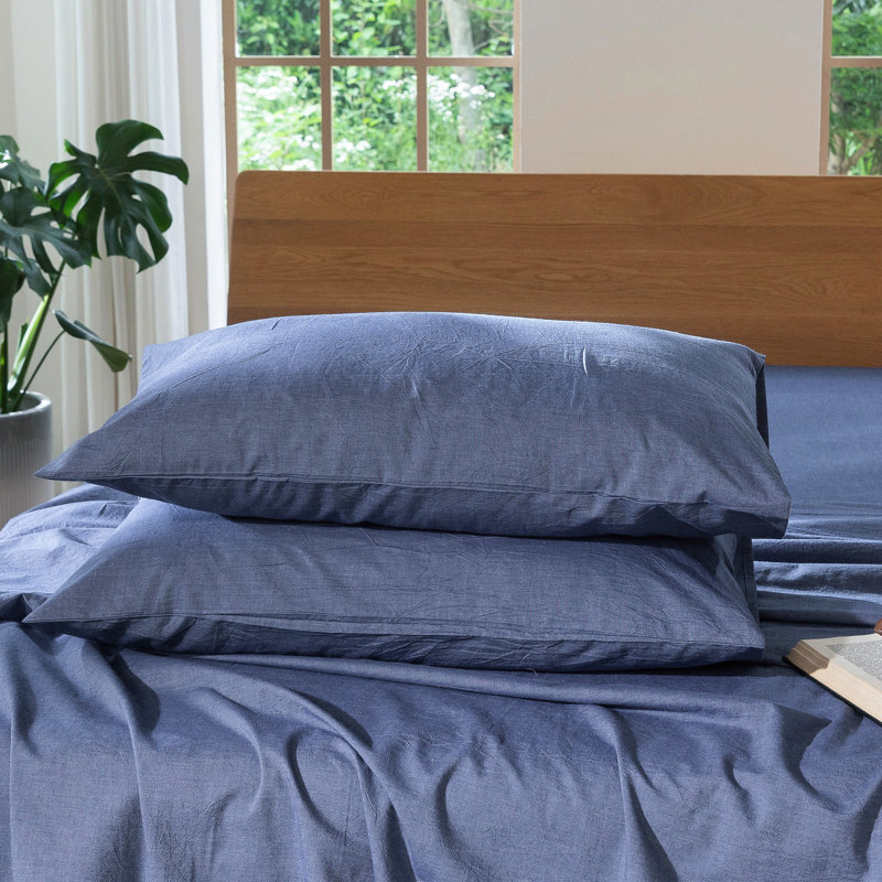 Fermeture de l'enveloppe des taies d'oreiller MooMee, Standard (20 po x 26 po), Bleu denim