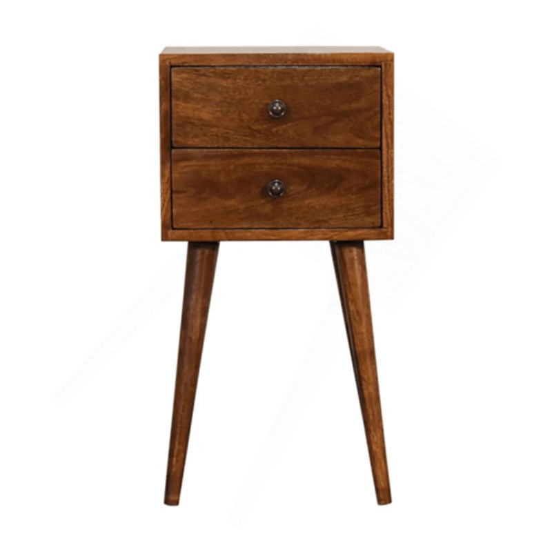 Mini table de chevet 2 tiroirs en châtaignier