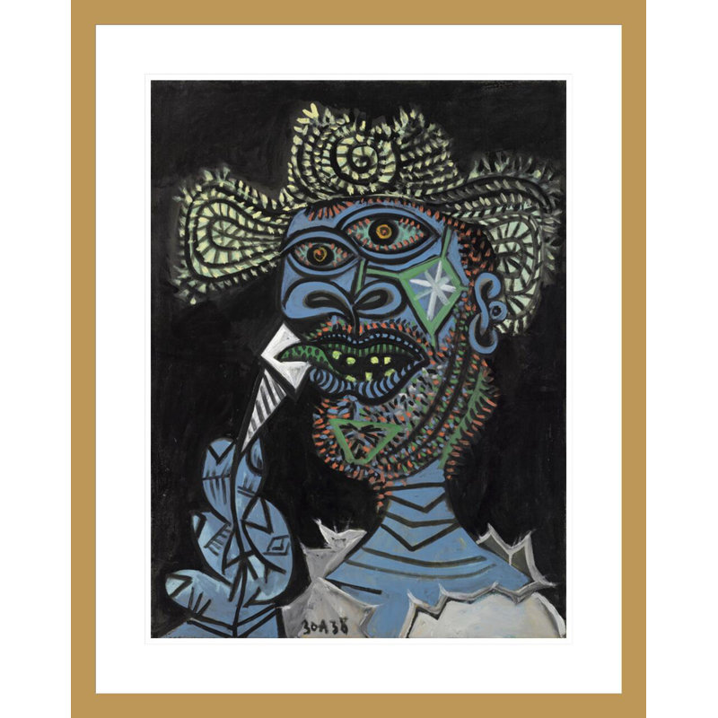 «Man with a Straw Hat and a Ice-glace» par Pablo Picasso - impression giclée encadrée, H 29,36 po x l 23,5 po