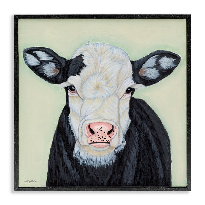  Vache avec oreilles tachetées, art giclée par Ashley Justice, Giclée encadrée noir minuit, H 12 po x l 12 po