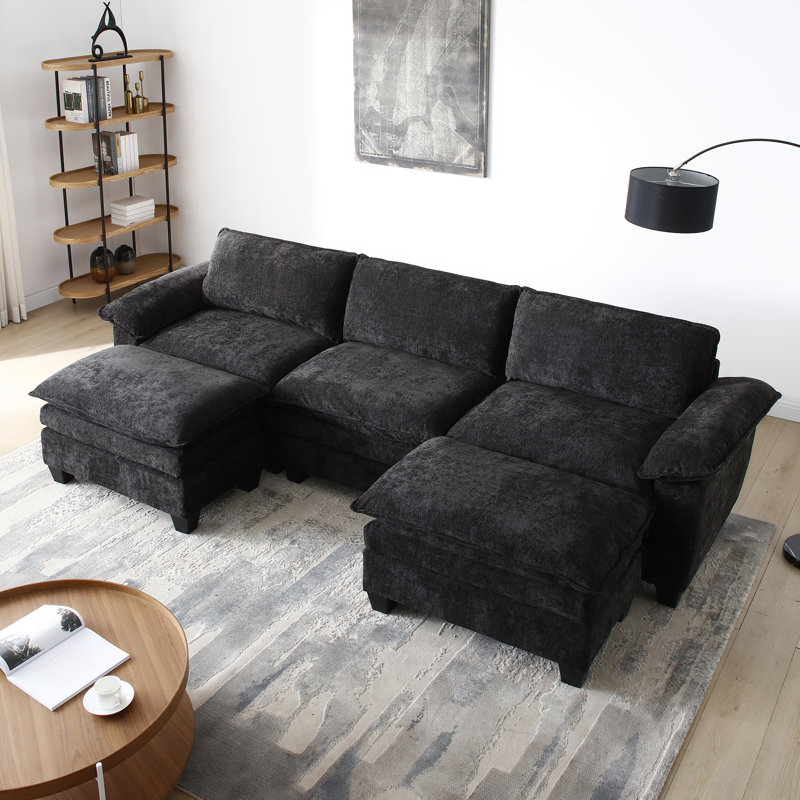 Canapé modulaire en U en chenille 120 po, Chenille noir