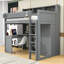 Lit mezzanine simple avec bureau intégré, garde-robe et tablettes de rangement-954701117