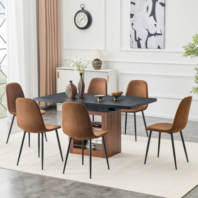 Tashia Extendable Dining Table Set With Storage, 4-8 Person Wood Dining Room Set With Upholstered Chairs, Space-Saving Kitchen Table Set For Dining Room