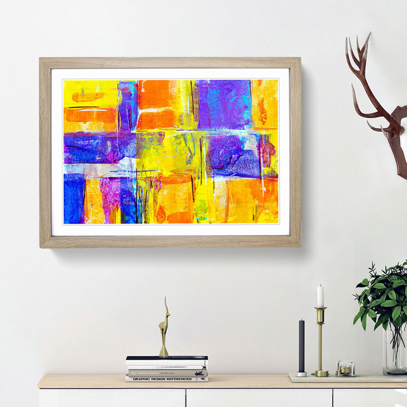 Abstract Art Painting Vol.250 by S.Johnson - Framed Print, 27cm H x 36cm W x 2cm D, Oak Framed