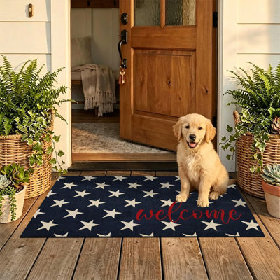  Non-Slip Indoor Outdoor Door Mat, 24"x36",Navy star patriotic welcome