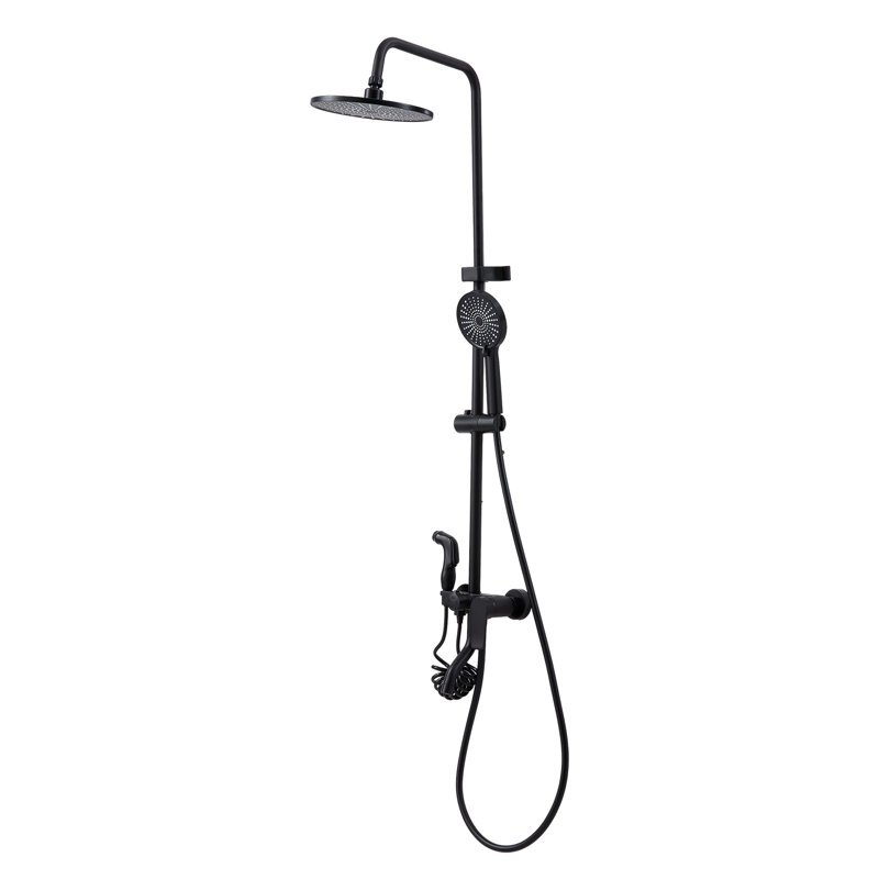 Matte Black Fork Style Shower System, 2-Function Shower Faucet Set with 10" Round Rain Shower Head & Single-Mode Handheld Sprayer for Bathroom