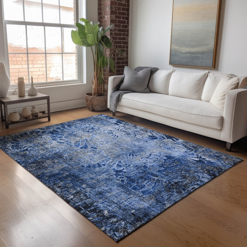 Tapis floral intérieur / extérieur lavable à la machine Derrick ACN2224, Rectangle 9 pi x 12 pi