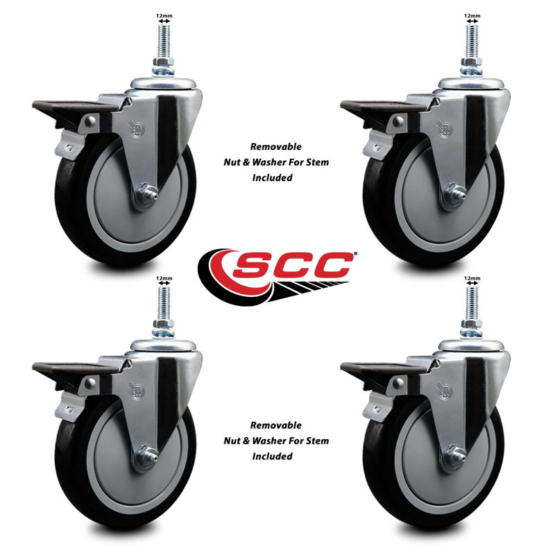 Polyurethane 12MM Threaded Stem Caster with Brake