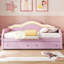 Lit de jour simple tapissier avec DEL et 2 tiroirs, rose-756701099-756701100
