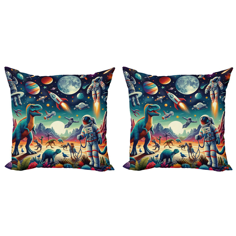430018_Ambesonne Outer Space - Housse de coussin 2Pack - Lune astronaute surréaliste, H 24 po x l 24 po