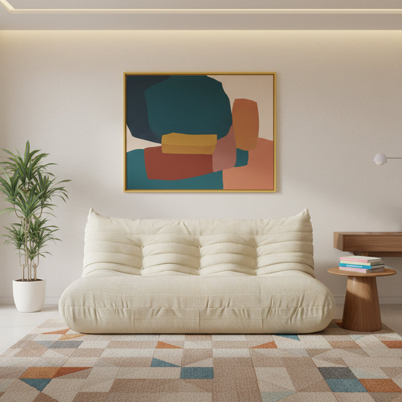 Clinchport Boneless Lazy Sofa, Bean Bag Chair, 3 Seat Sofa Compression Floor Sofa For Living Room, Bedroom, Cream
