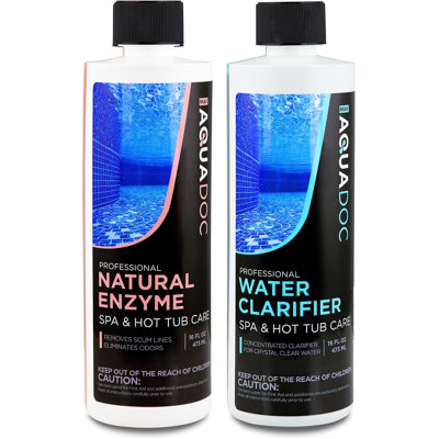 Ensemble d'enveloppes et d'enzumes AquaDoc Spa - 16 oz. Comprend un nettoyeur d'enzyme de 16 onces et un purificateur d'eau pour spa 16 oz pour aider à garder l'eau claire et fraîche - fabriqué aux États-Unis