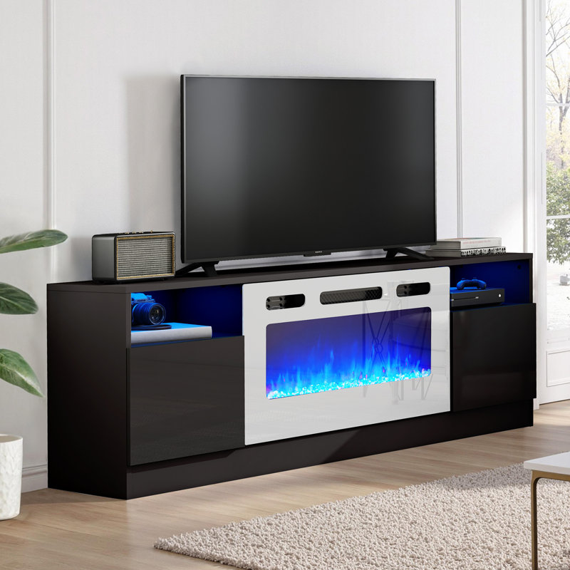 Bhhatu Electric Fireplace TV Stand, Black/White, 70" W