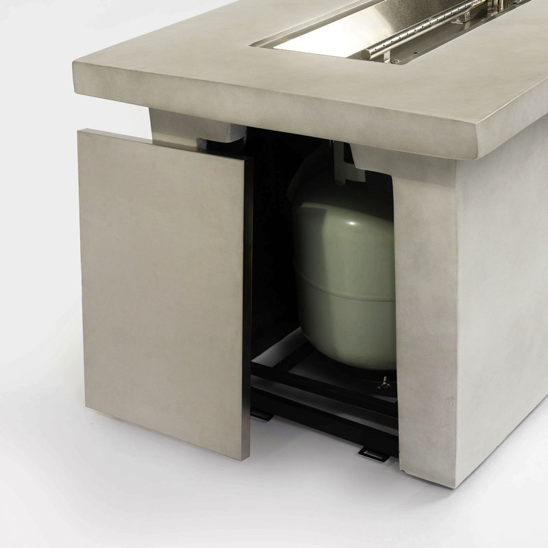 60In Concrete Fire Pit Table Rectangular  Propane Gas Fire Pit Table With Storage Cabinet