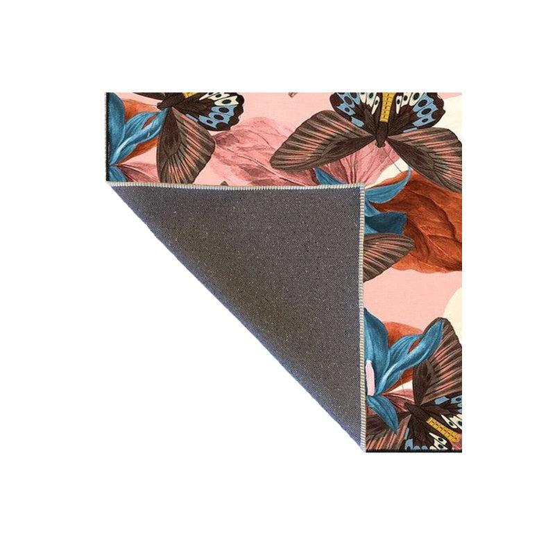 Pink Leaf and Butterfly Patterned Decorative Machine Washable Rug, Runner 2'6" x 9'10" Rug Pad Included
