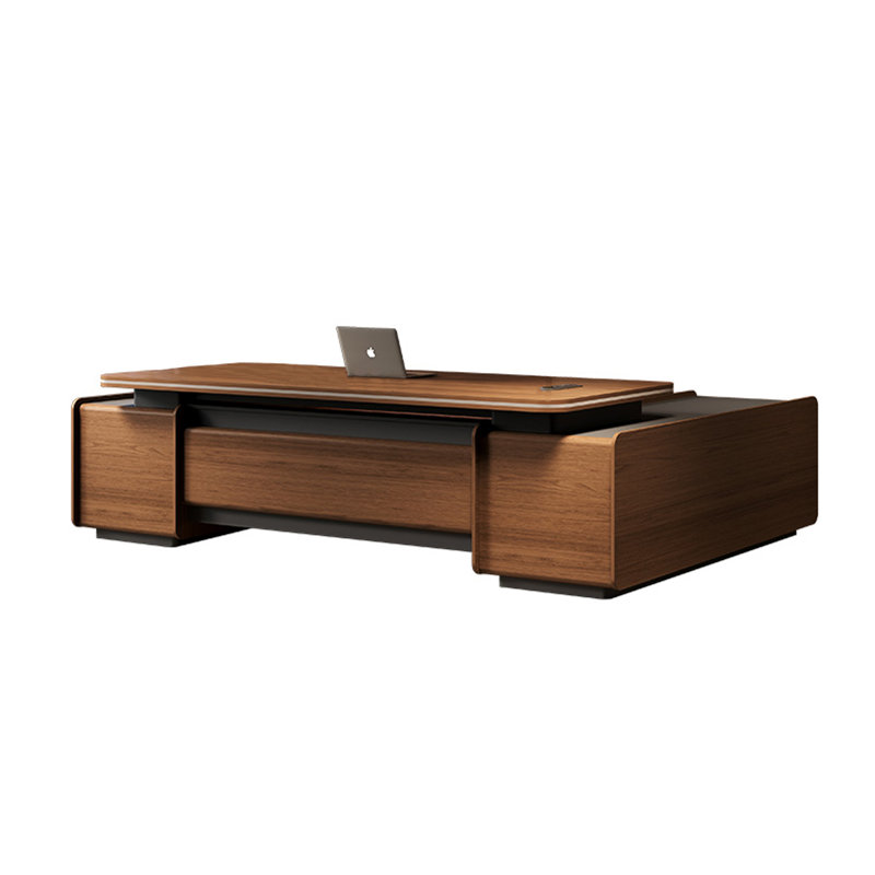 Bureau 94,49 "en L brun à double armoire, H 29,92 po x l 94,49 po x P 70,87 po