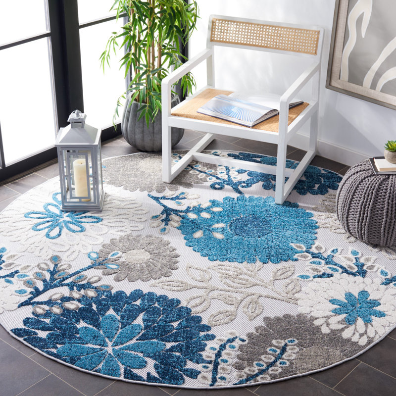 Kellems Indoor/Outdoor Grey/Royal Blue Rug, Round 201cm