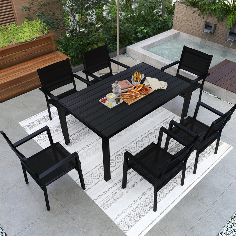 Ensemble de table et de chaises d'extérieur en acier de haute qualité, adapté au patio, Noir