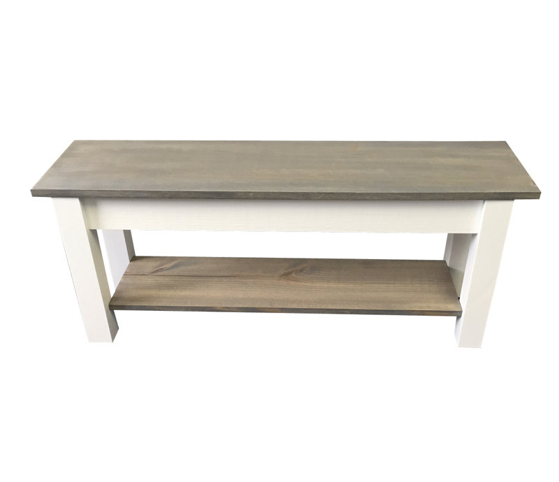 Banc de rangement en bois massif Mccardle, H 17 po x l 30 po x P 12 po, Gris / blanc