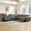 Très grand canapé modulaire inclinable électrique double à 5 places avec console / porte-gobelets, haut-parleurs Bluetooth et rangement, revêtement Leathaire, gris foncé-1741576327