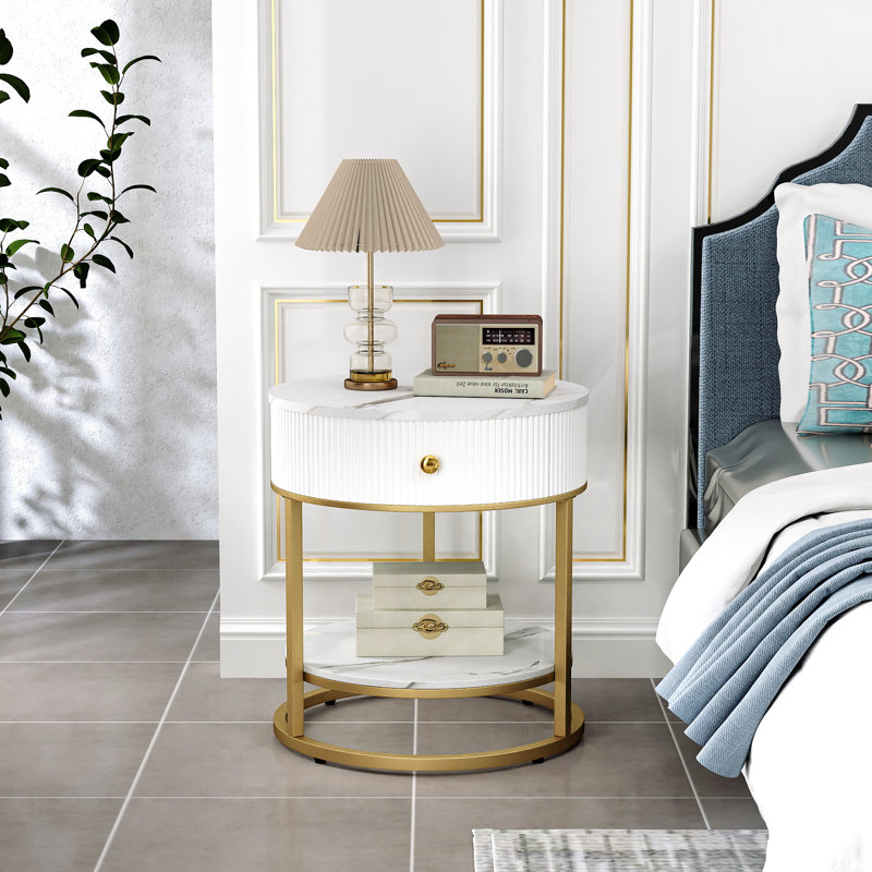 Frame End Table, Calacatta White/Gold, Gold