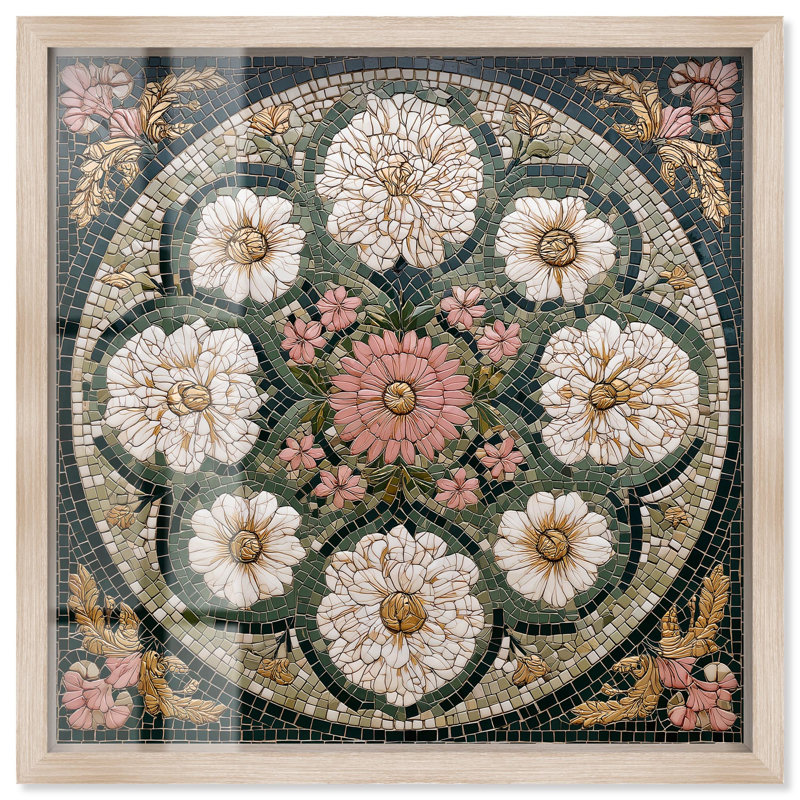 «Tilework Tendril II Bathroom Art Shadowbox» par Art Remedy, H 17 po x l 17 po, Crème, crème