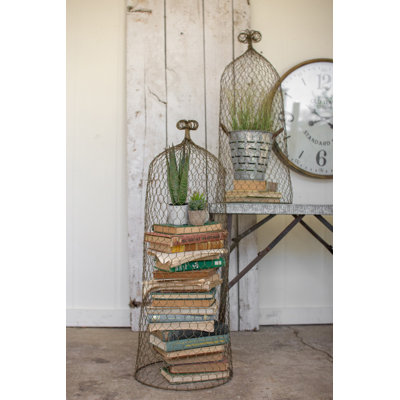  Wire Cloche Topiaries 33.25"H, Old Gold Metal Display Domes, Set of Two