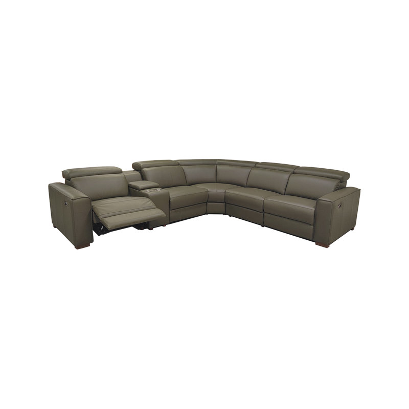Canapé modulaire inclinable en cuir Binsbar, Cuir fleur olive