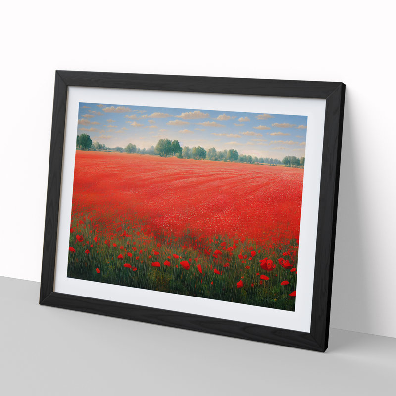 Pleasing Poppy Field Flowers 1 Piece Single Picture Frame Wall Art, 46cm H x 64cm W x 2cm D, Black Framed