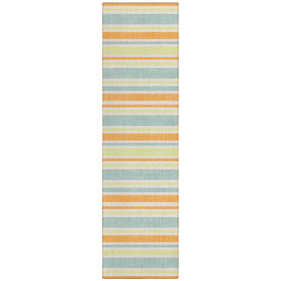 2' X 8' Orange Green and Blue Striped Washable Non Skid Indoor Outdoor Area Rug