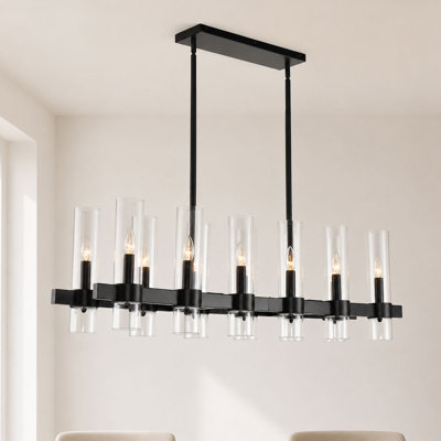 Lustre linéaire noir 47 lumières 47,2 "avec abat-jour en verre transparent pour salle à manger et îlot de cuisine