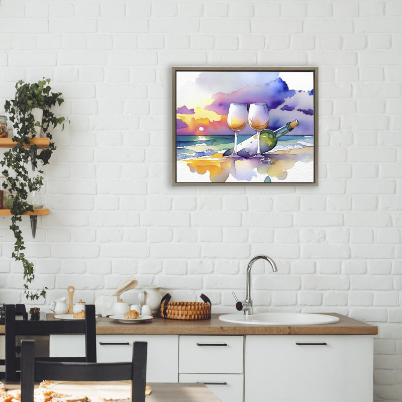 Coastal Cheers avec cadre flottant à vin, design par Shelly Craig, H 17 po x l 21 po, Montalcino orme flottant encadré