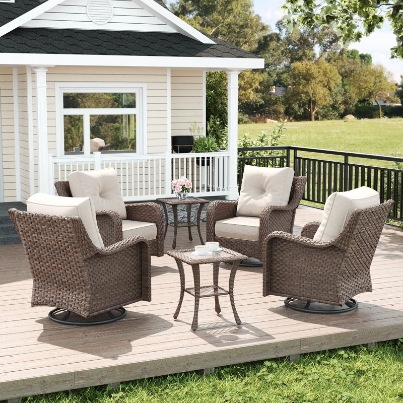  6 Piece Wicker Outdoor Furniture Set with 6-inch Comfy Cushions, High Back Patio Furniture Set with Swivel Rocking Chairs and Side Table