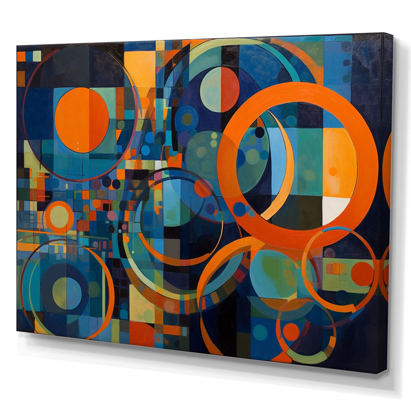 «Orange Blue Geometrie Unleashed II - Abstract Shapes», art mural, H 12 po x l 20 po x P 1 po, Toile tendue