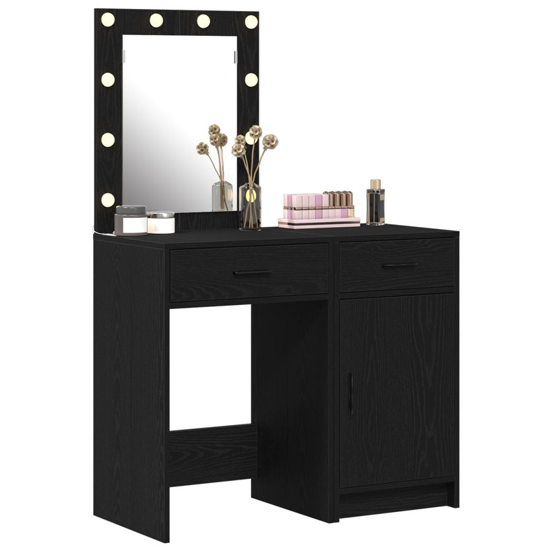 Dressing Table with Mirror, Black Oak