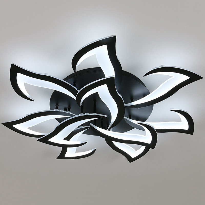 10-Light Dimmable Led Modern Ceiling Lamp With Remote Control, Black