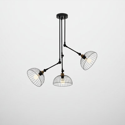Industrial 3-Light Adjustable Cage Chandelier