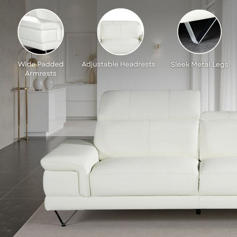 Sofa, 3, White Genuine Leather
