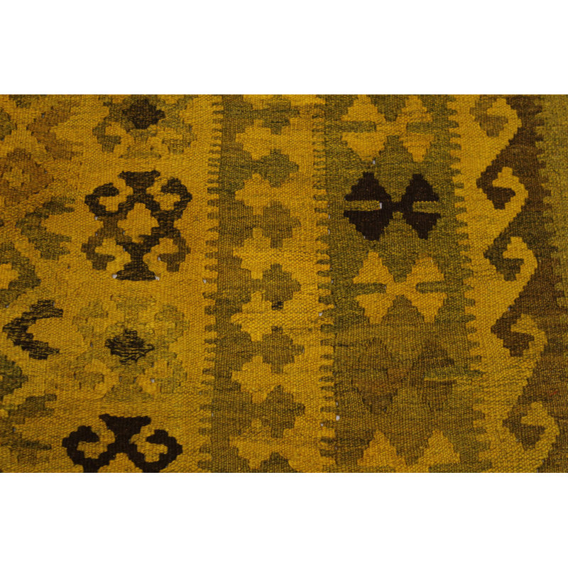 Tapis jaune en laine fait à la main de conception unique 5 pi 2 po x 7 pi 8 po Loydene