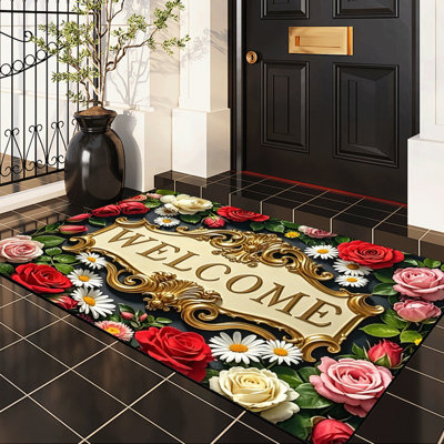  Tapis d'entrée antidérapant pour l'intérieur, 24 po x 36 po, motif floral