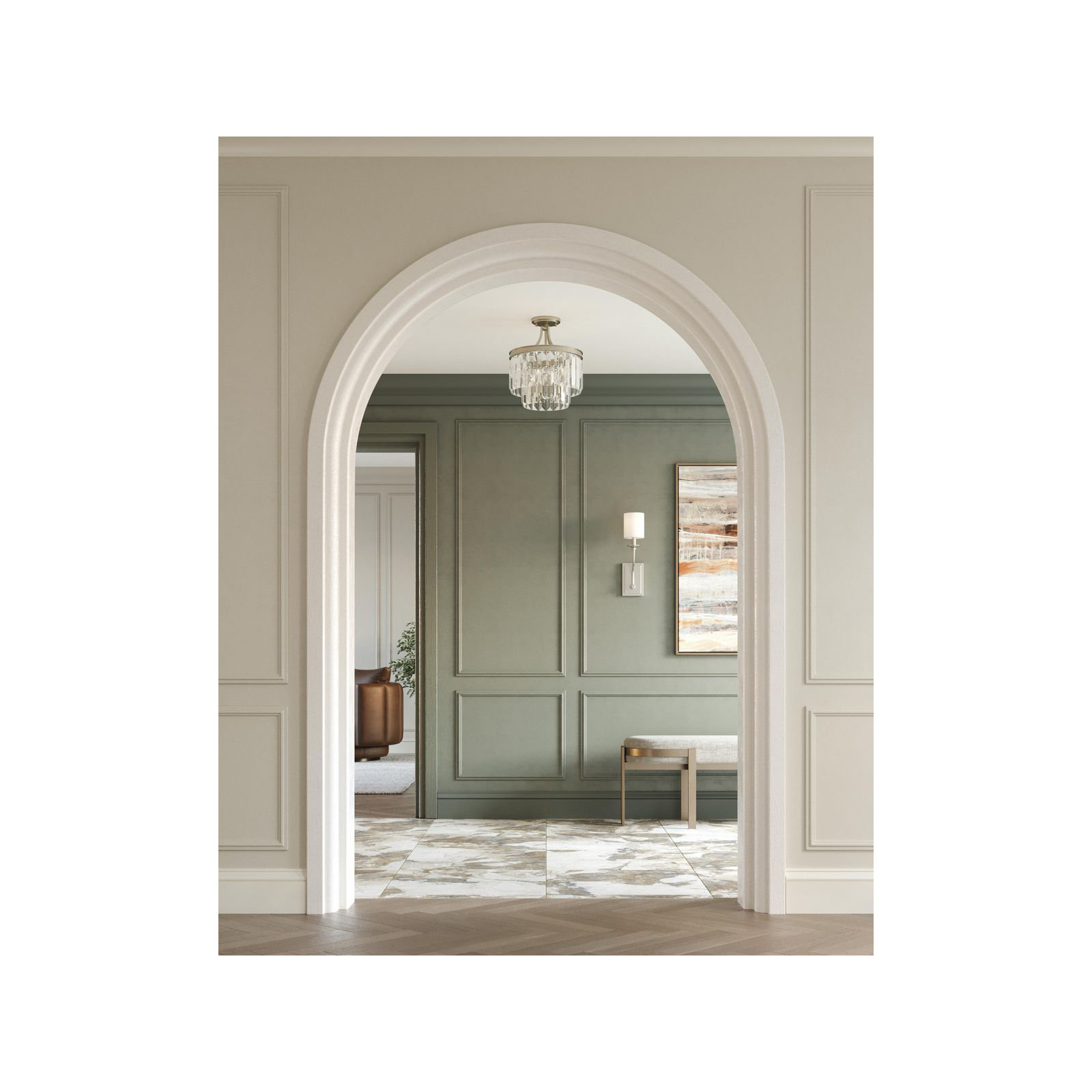 Galene 3 Light Glass Semi Flush Mount, Silver Ridge
