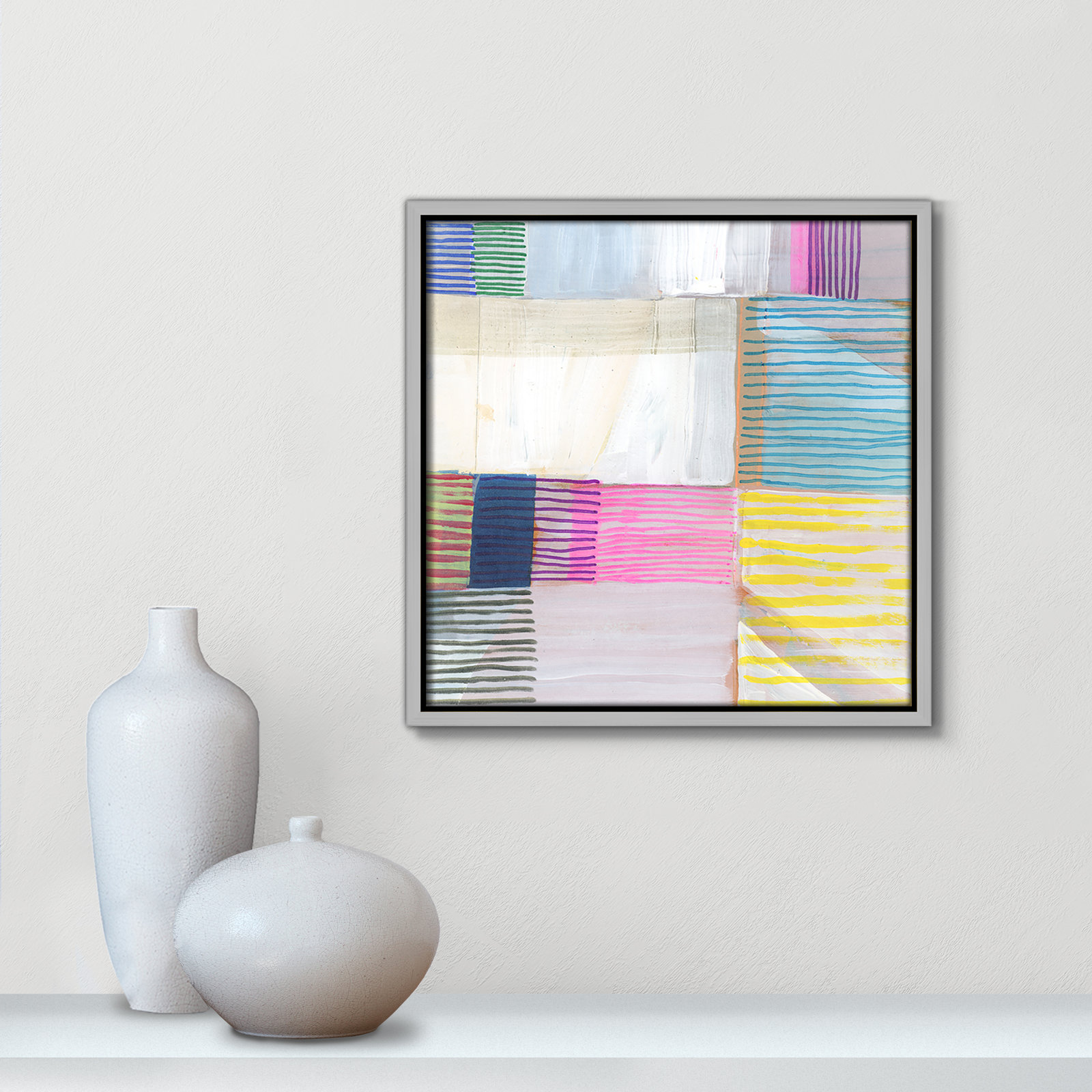 Clarendon "Bright Net III" Painting by Cartissi, Silver Framed, 13.5" H x 13.5" W x 2" D