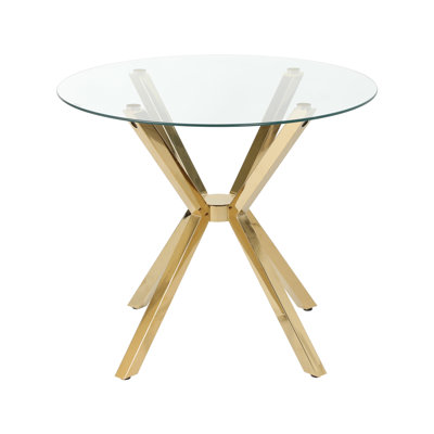 35.4 Inch Round Tempered Glass Dining Table with Cross Metal Base, Modern Kitchen Table for Dining Room, Living Room, Cafe, Easy Assembly & Easy Clean
