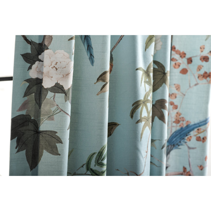 Panneau de rideau simple semi-diaphane avec passe-tringle 100% coton, L 50 po x L 84 po, Bleu