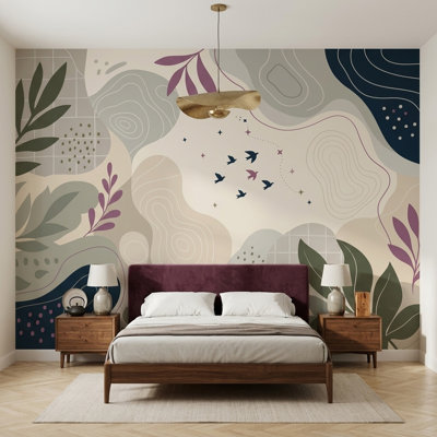 Murale botanique sauge vert