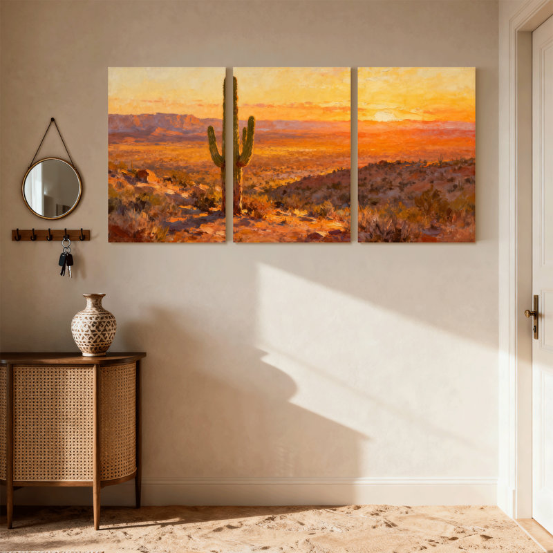 «Cactus Desert Sunset», ensemble de 3 reproductions d'art sur toile, H 18 po x l 36 po